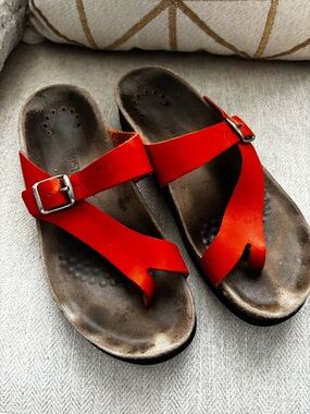 Mephisto OrangeLeather Toe-Post Sandals with Buckle